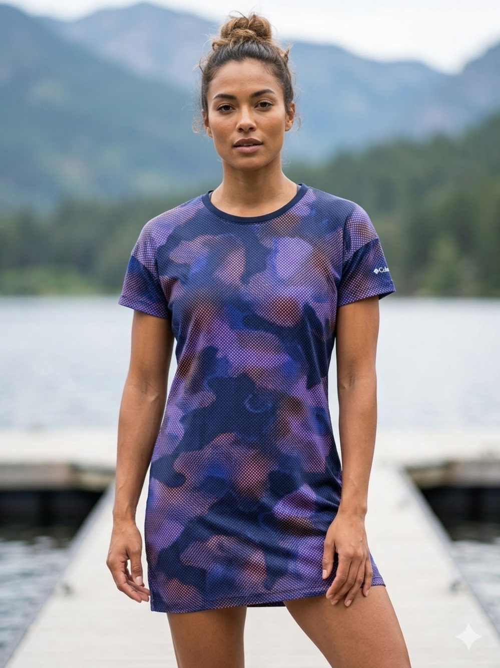 Columbia PFG Blue & Purple Camo Performance T-Shirt Dress Medium